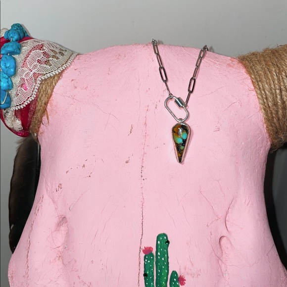 Turquoise & Sterling Silver Paper Clip Necklace - Picture 4 of 4